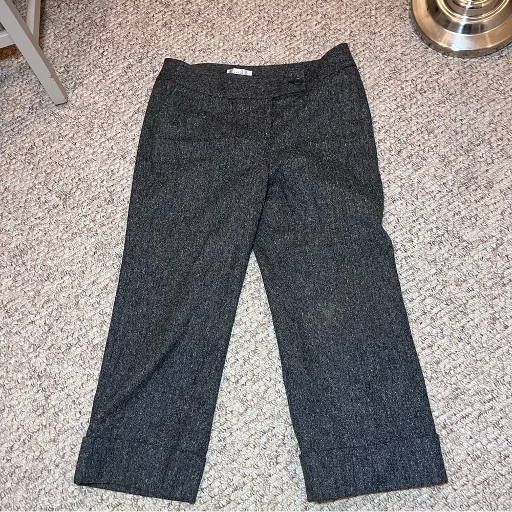 Caslon Grey Wool Blend Tweed Cropped Trouser Pants Size 14 Career Workwear Cuffs - Picture 10 of 11